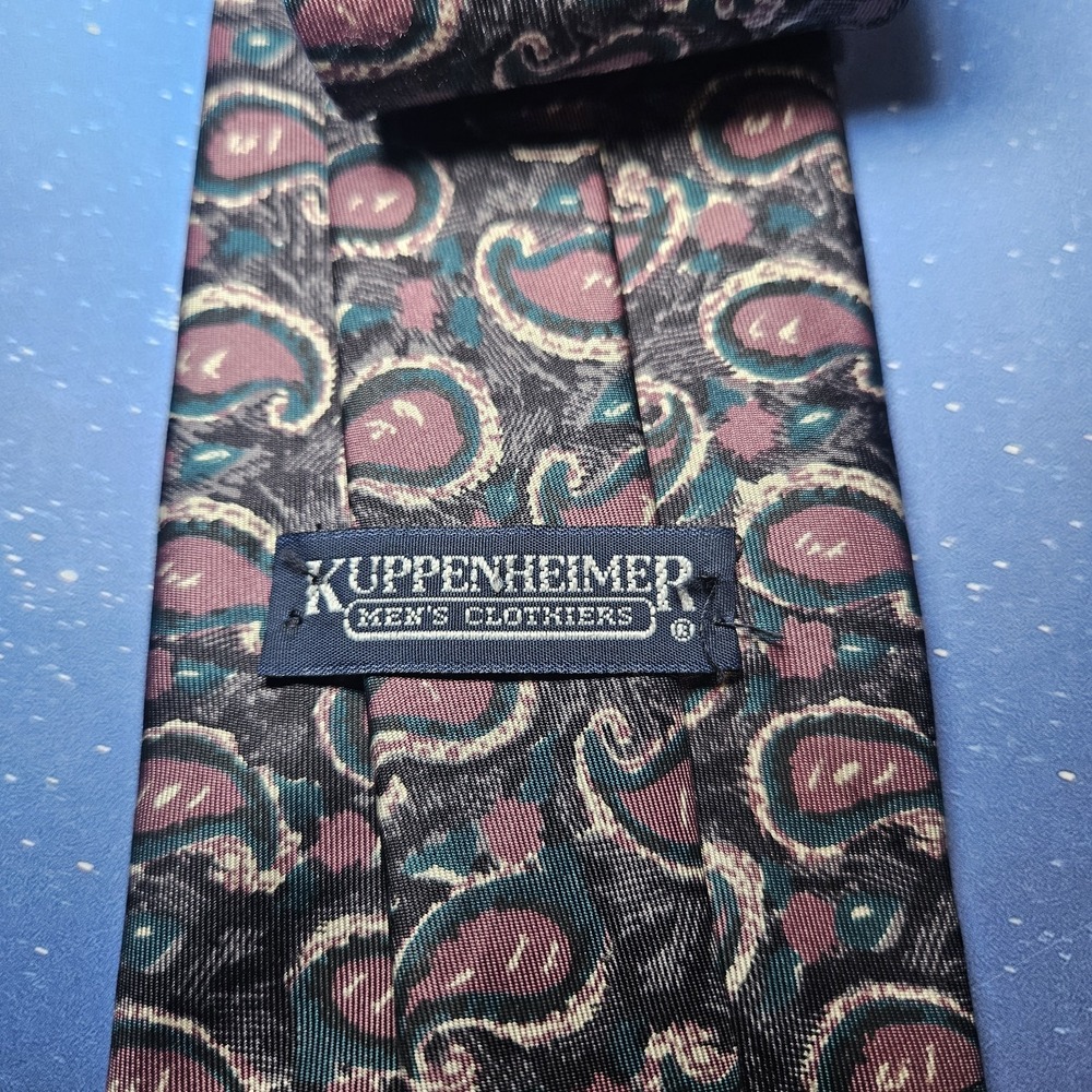 Vintage Kuppenheimer Red Gold Brown Paisley Silk Tie - Picture 3 of 6